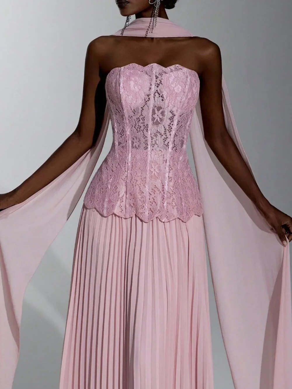 Baby Pink Party Women's Sequin Strapless Pleated Hem Dress